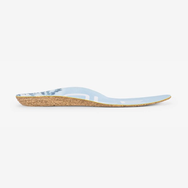 A pair of blue insoles on a white background.